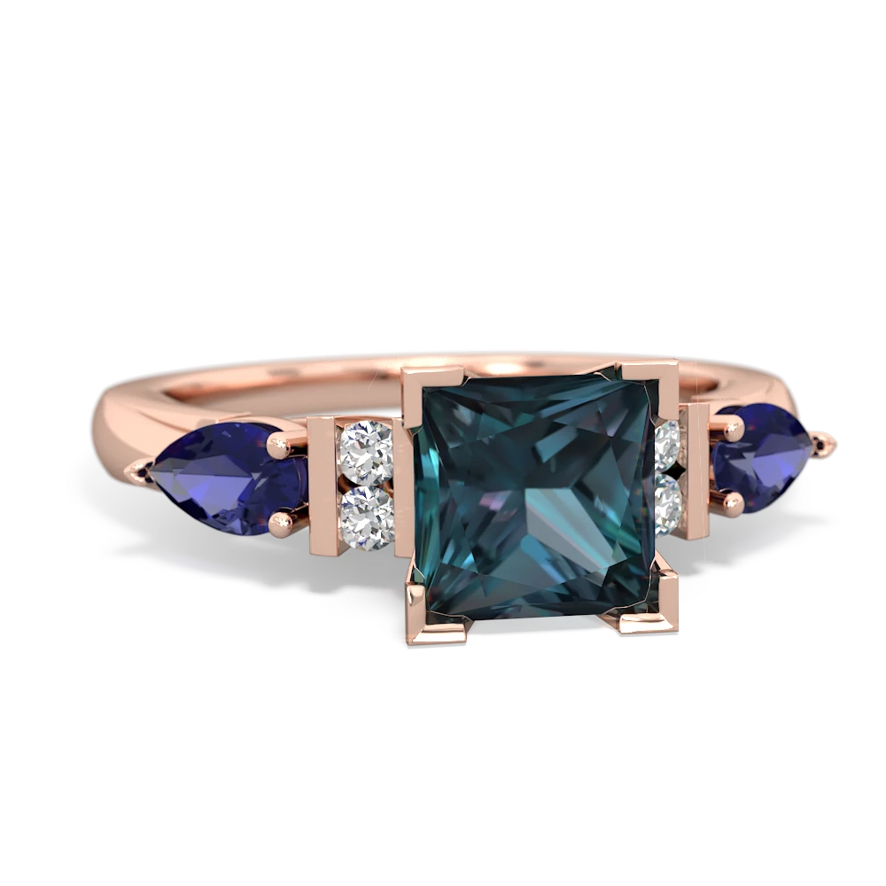 Alexandrite 6Mm Princess Eternal Embrace Engagement 14K Rose Gold ring C2002