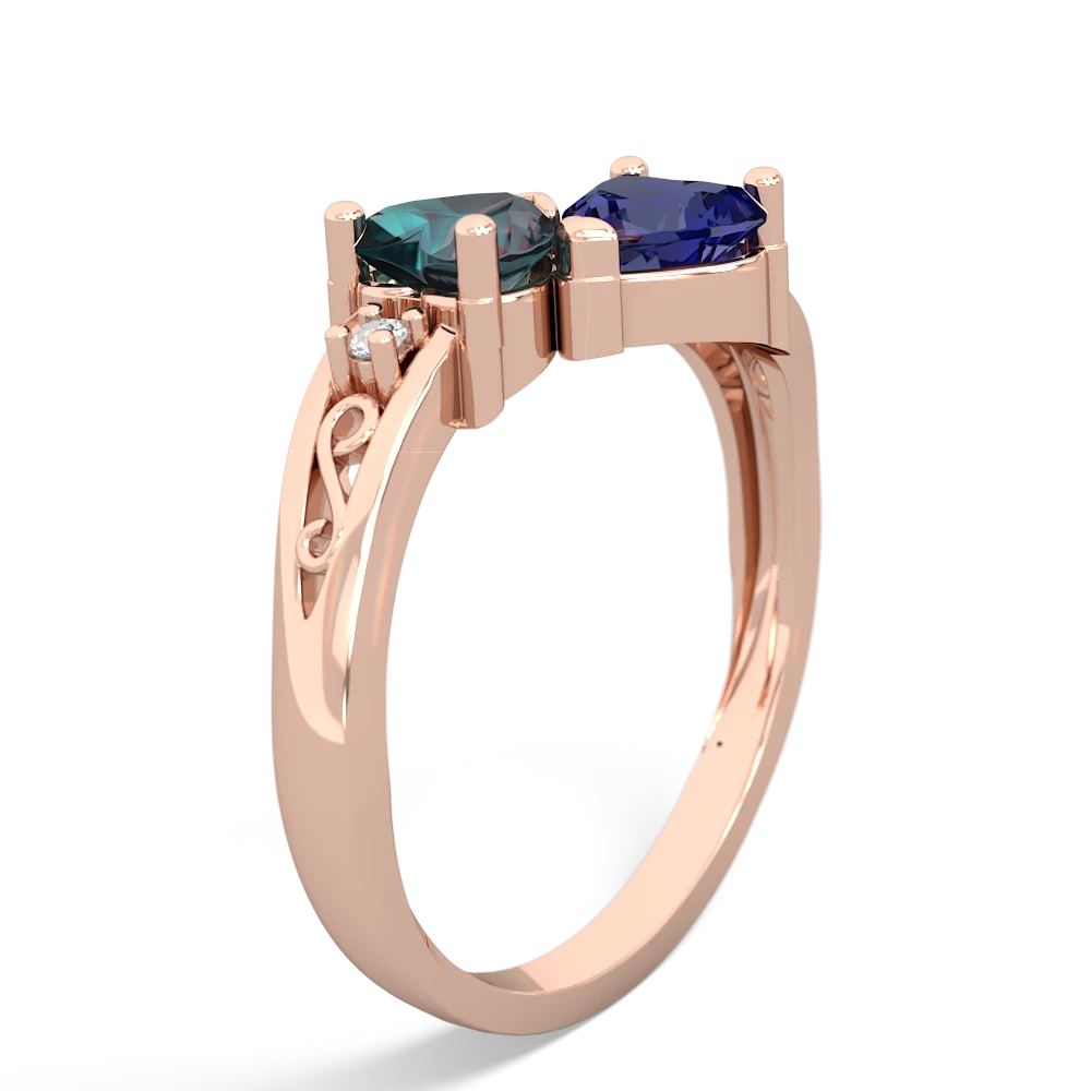 Alexandrite Snuggling Hearts 14K Rose Gold ring R2178