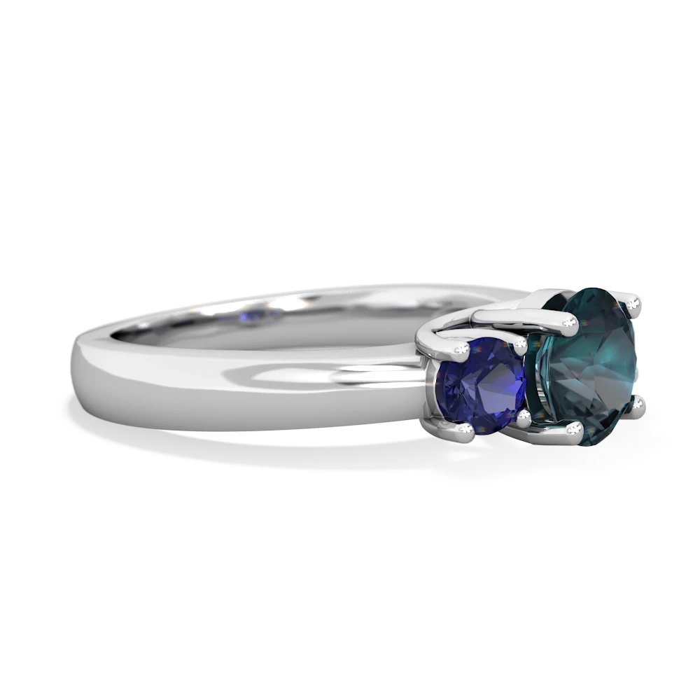 Alexandrite Three Stone Round Trellis 14K White Gold ring R4018