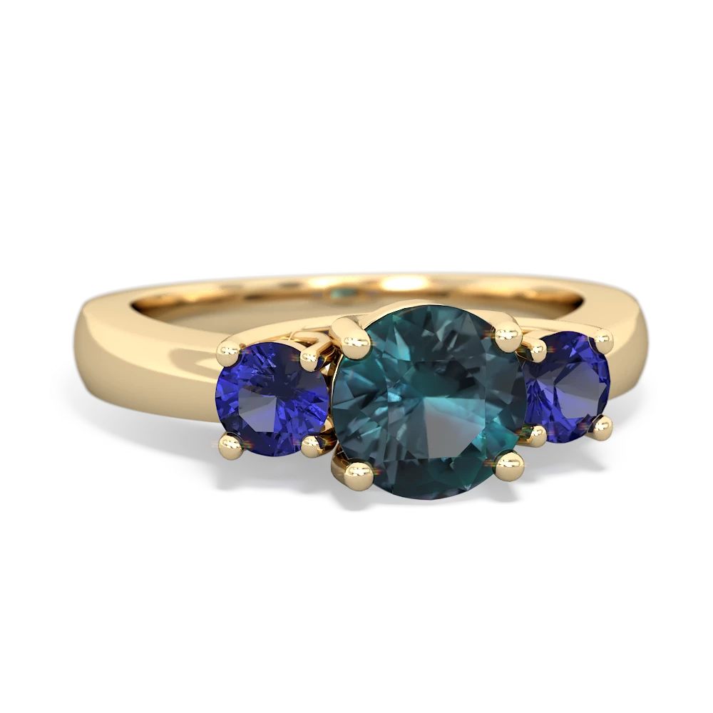 Alexandrite Three Stone Round Trellis 14K Yellow Gold ring R4018