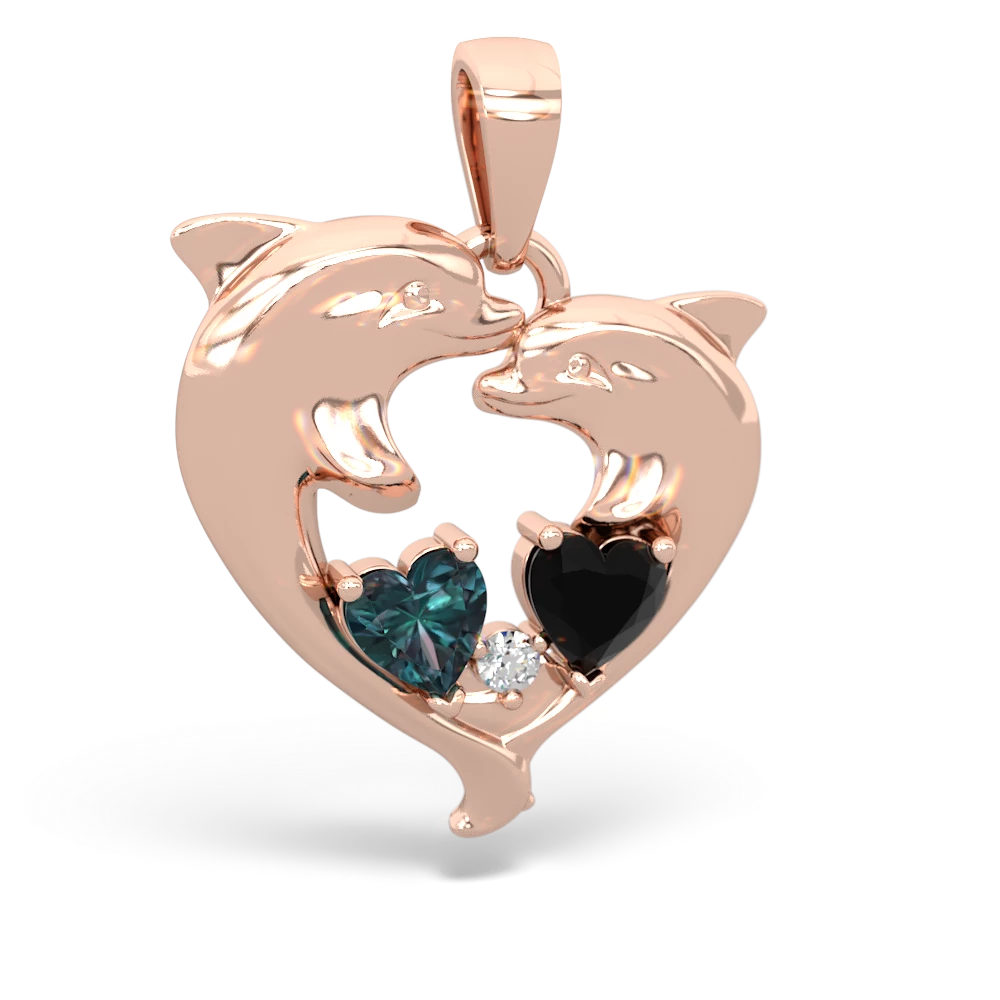 Alexandrite Dolphin Heart 14K Rose Gold pendant P5820