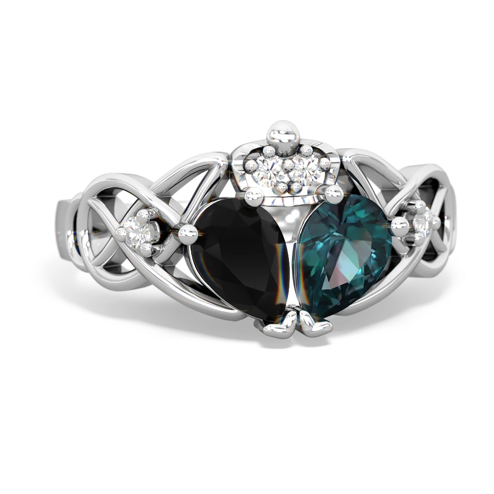 Alexandrite 'One Heart' Celtic Knot Claddagh 14K White Gold ring R5322