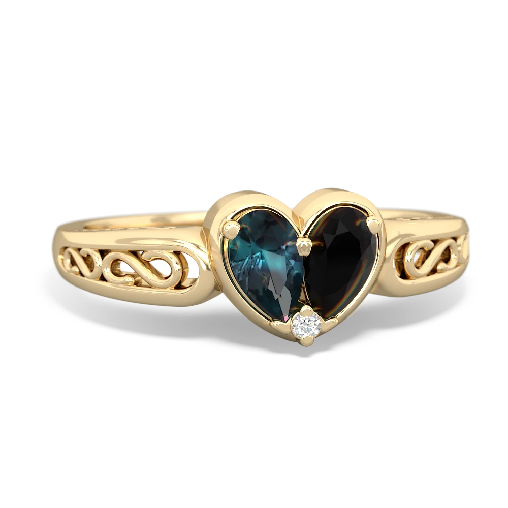 Alexandrite Filligree 'One Heart' 14K Yellow Gold ring R5070