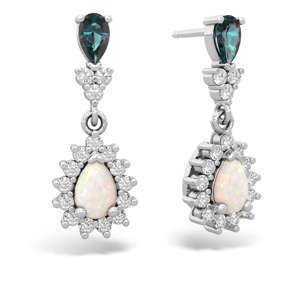 Alexandrite Halo Pear Dangle 14K White Gold earrings E1882