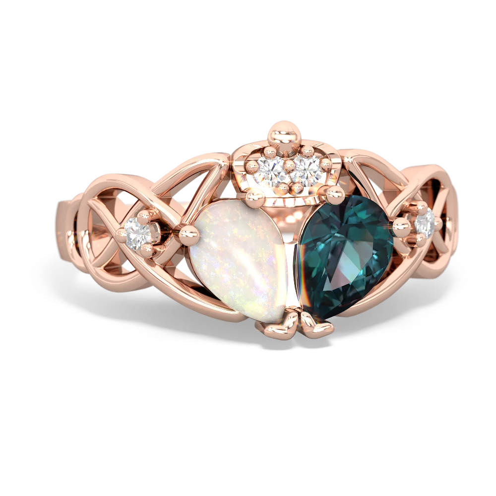 Alexandrite 'One Heart' Celtic Knot Claddagh 14K Rose Gold ring R5322