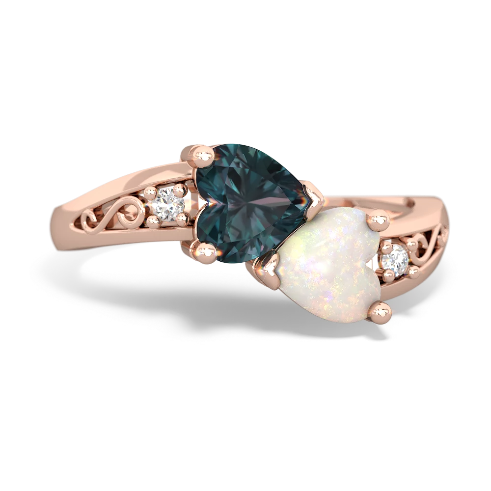 Alexandrite Snuggling Hearts 14K Rose Gold ring R2178