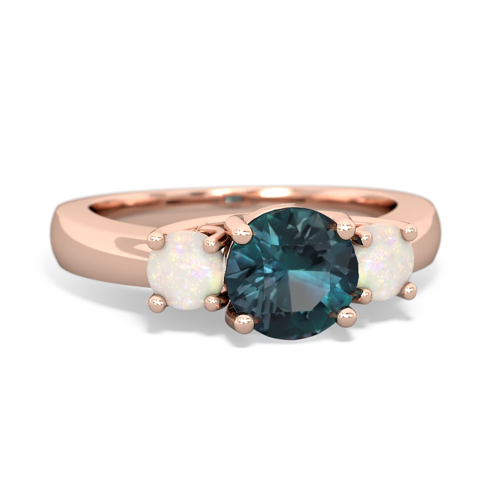 Alexandrite Three Stone Round Trellis 14K Rose Gold ring R4018