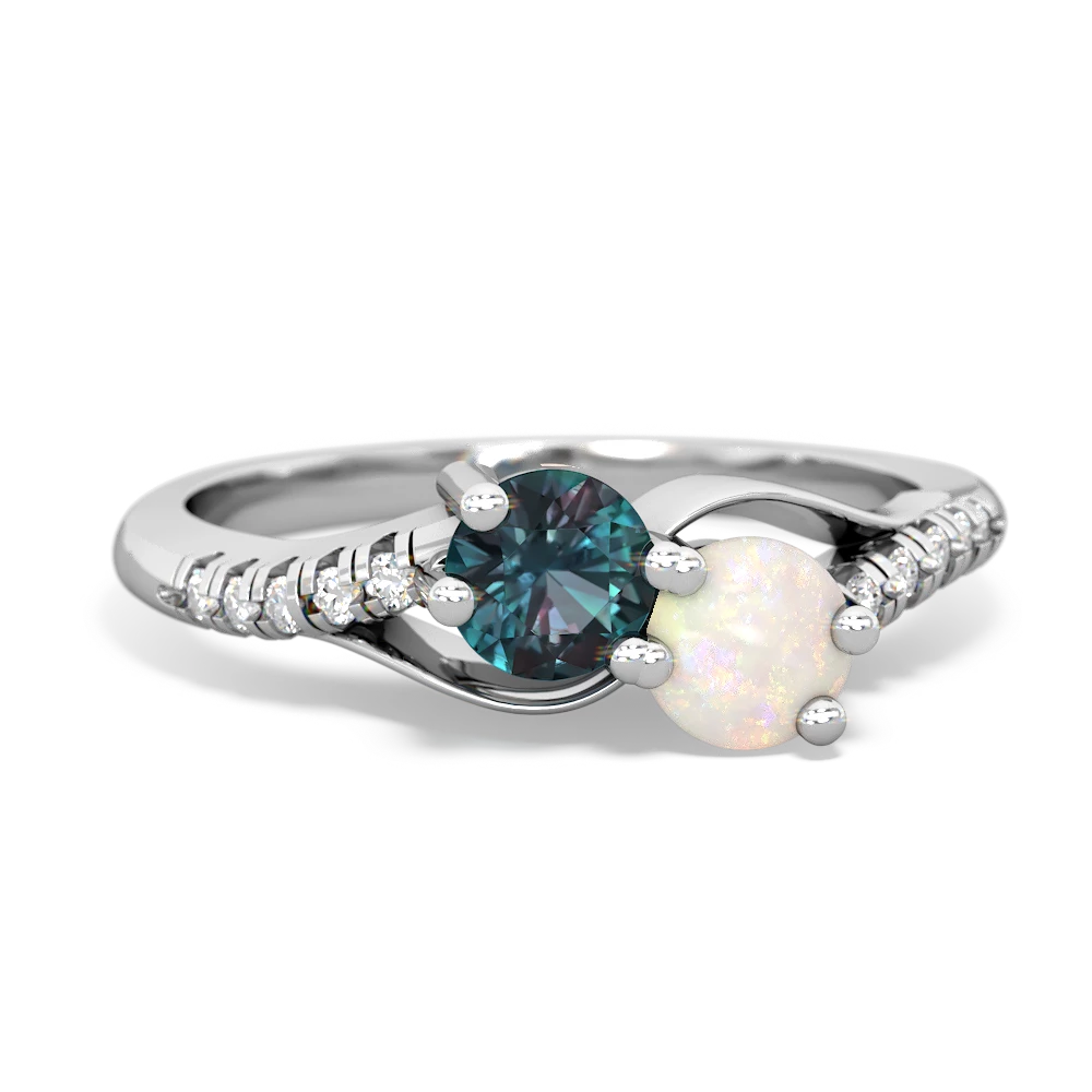 Alexandrite Infinity Pave Two Stone 14K White Gold ring R5285