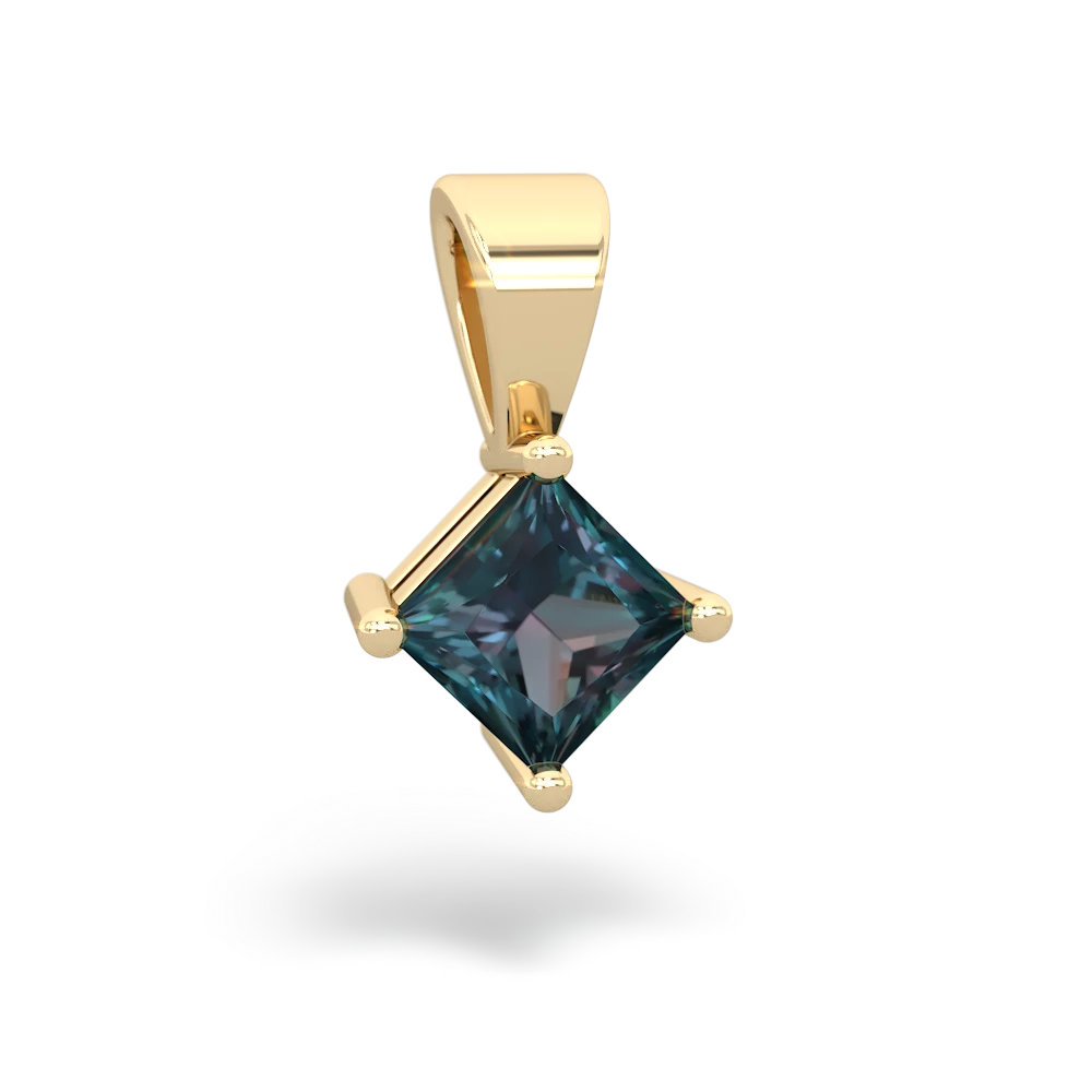 Alexandrite 5Mm Princess Solitaire 14K Yellow Gold pendant P1789