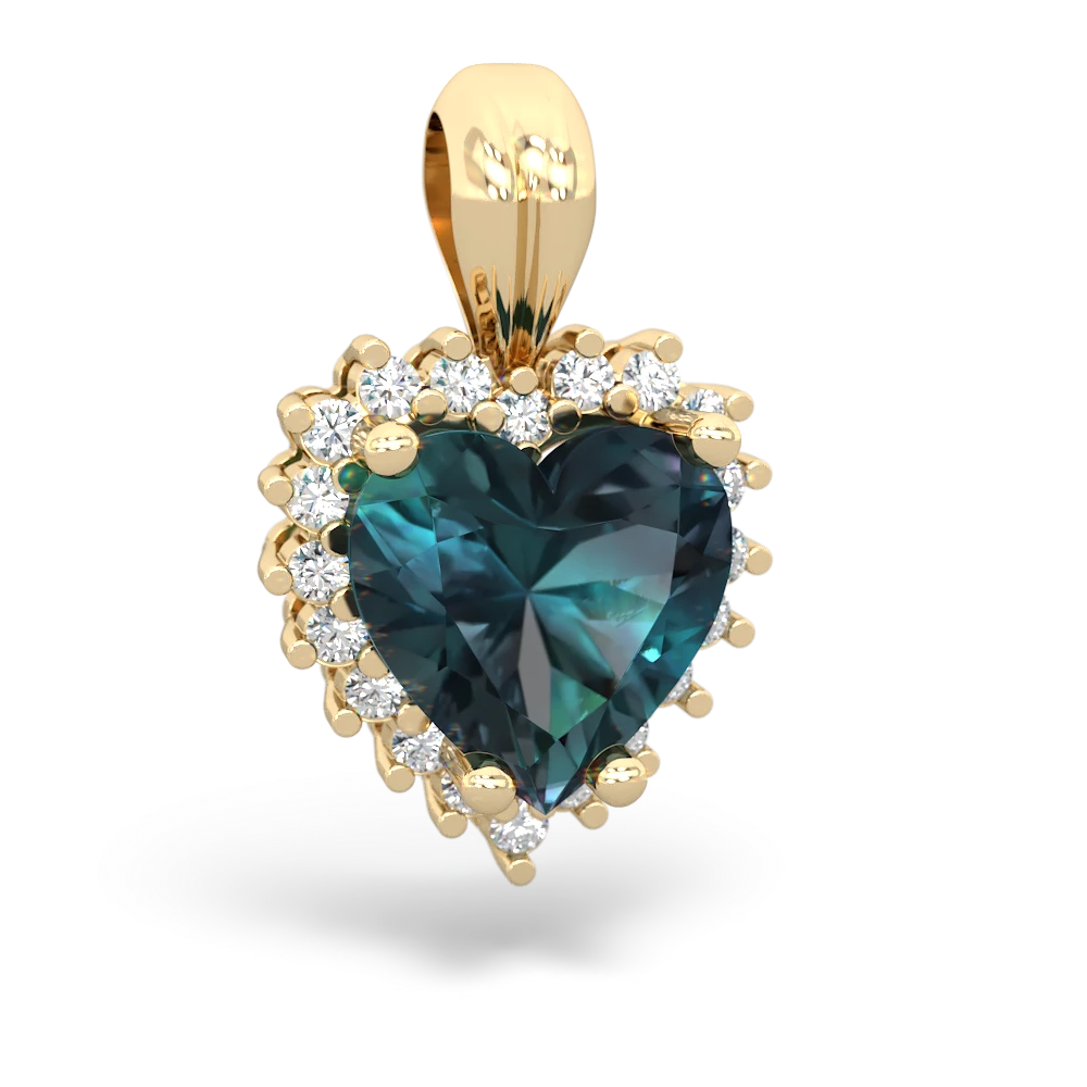 Alexandrite Sparkling Halo Heart 14K Yellow Gold pendant P0391