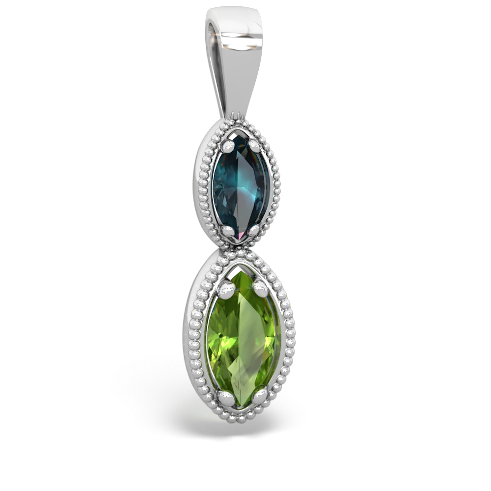 Alexandrite Antique-Style Halo 14K White Gold pendant P5700