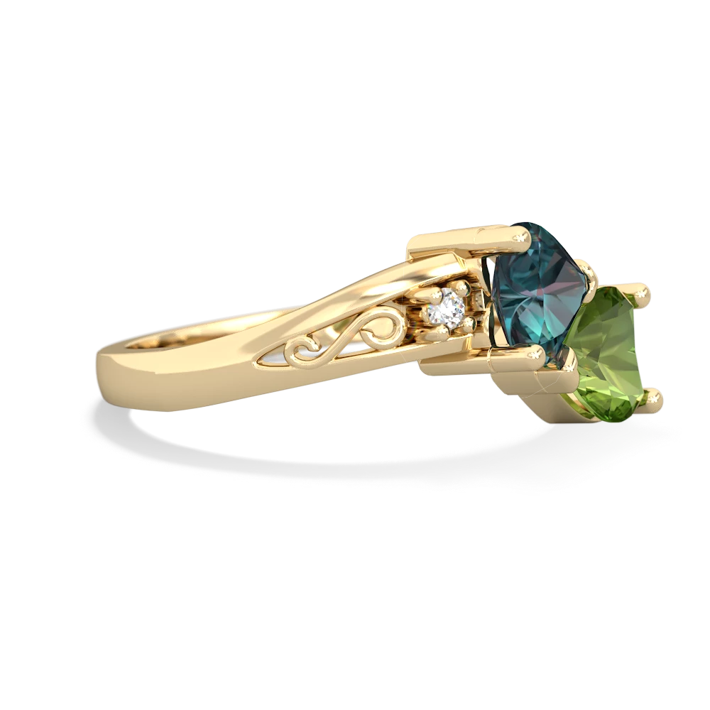 Alexandrite Snuggling Hearts 14K Yellow Gold ring R2178