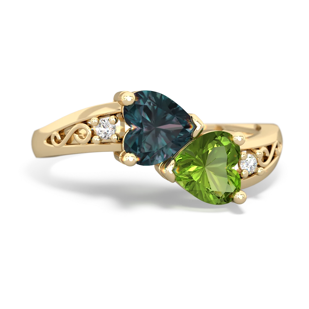 Alexandrite Snuggling Hearts 14K Yellow Gold ring R2178