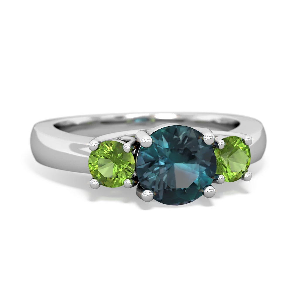 Alexandrite Three Stone Round Trellis 14K White Gold ring R4018