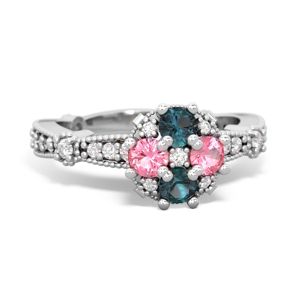 Alexandrite Sparkling Tiara Cluster 14K White Gold ring R26293RD