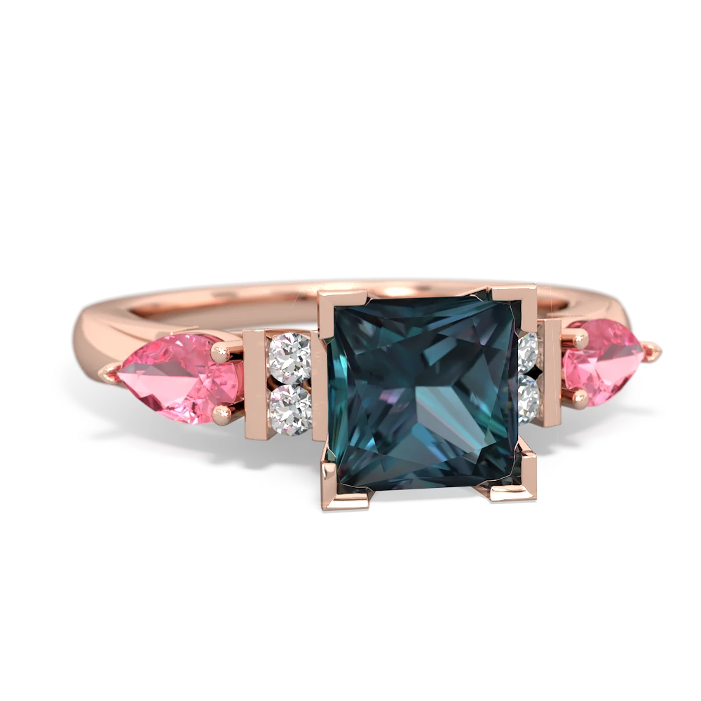 Alexandrite 6Mm Princess Eternal Embrace Engagement 14K Rose Gold ring C2002