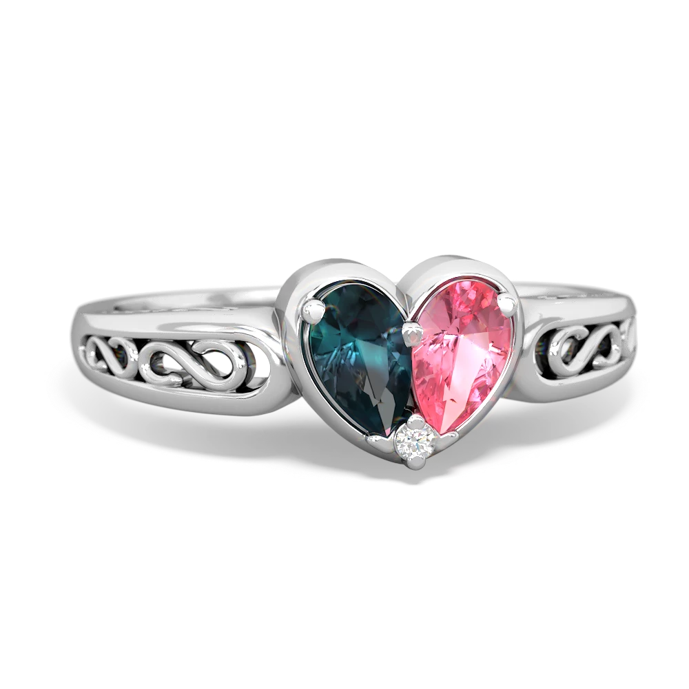 Alexandrite Lab Pink Sapphire Filligree 'One Heart' ring - 14K White