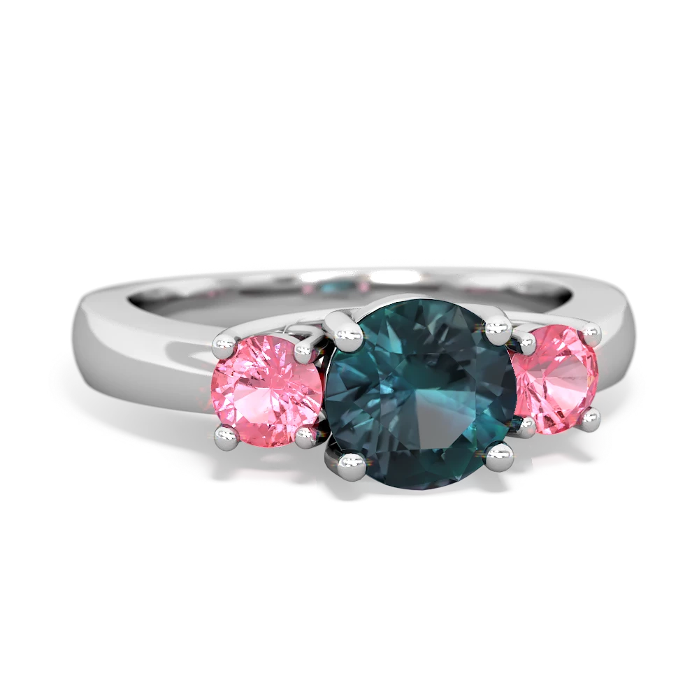 Alexandrite Three Stone Round Trellis 14K White Gold ring R4018