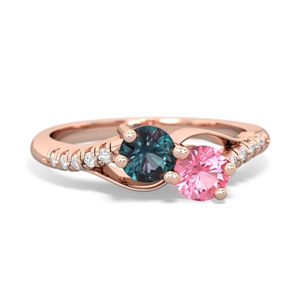 Alexandrite Infinity Pave Two Stone 14K Rose Gold ring R5285