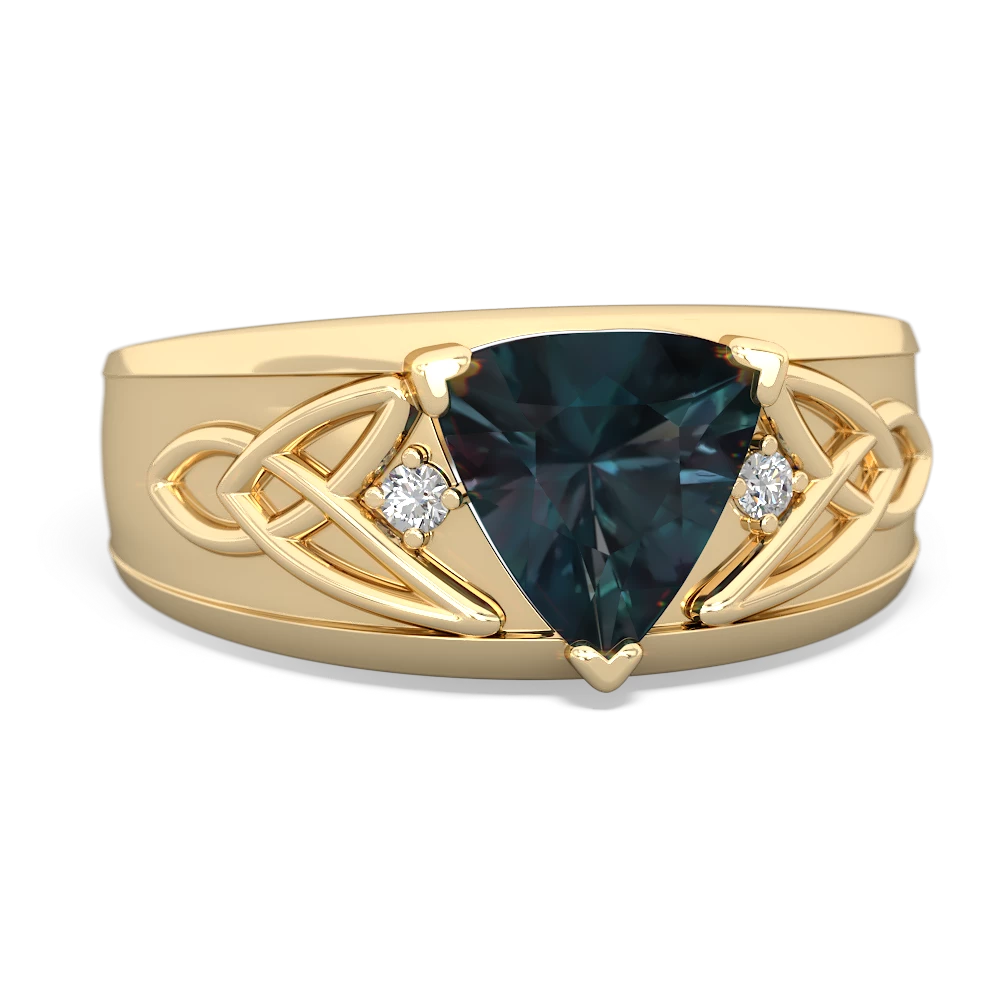 Alexandrite Celtic Trinity Knot Men's 14K Yellow Gold ring R0440