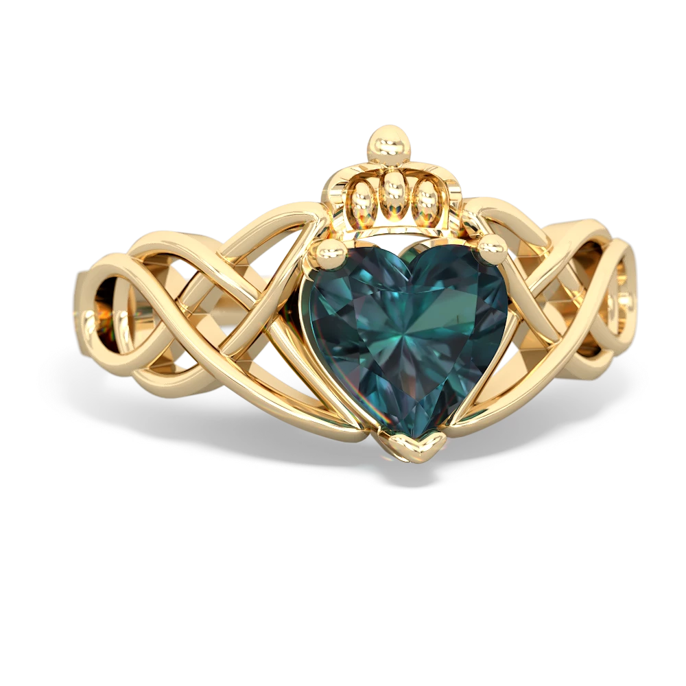 Alexandrite Claddagh Celtic Knot 14K Yellow Gold ring R2367