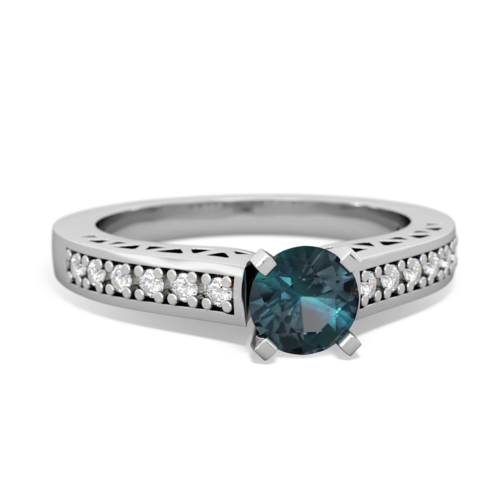 Alexandrite Art Deco Engagement 5Mm Round 14K White Gold ring R26355RD