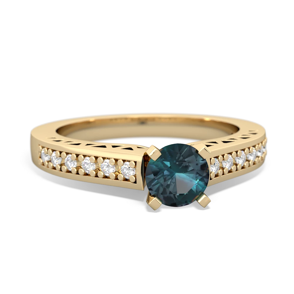 Alexandrite Art Deco Engagement 5Mm Round 14K Yellow Gold ring R26355RD