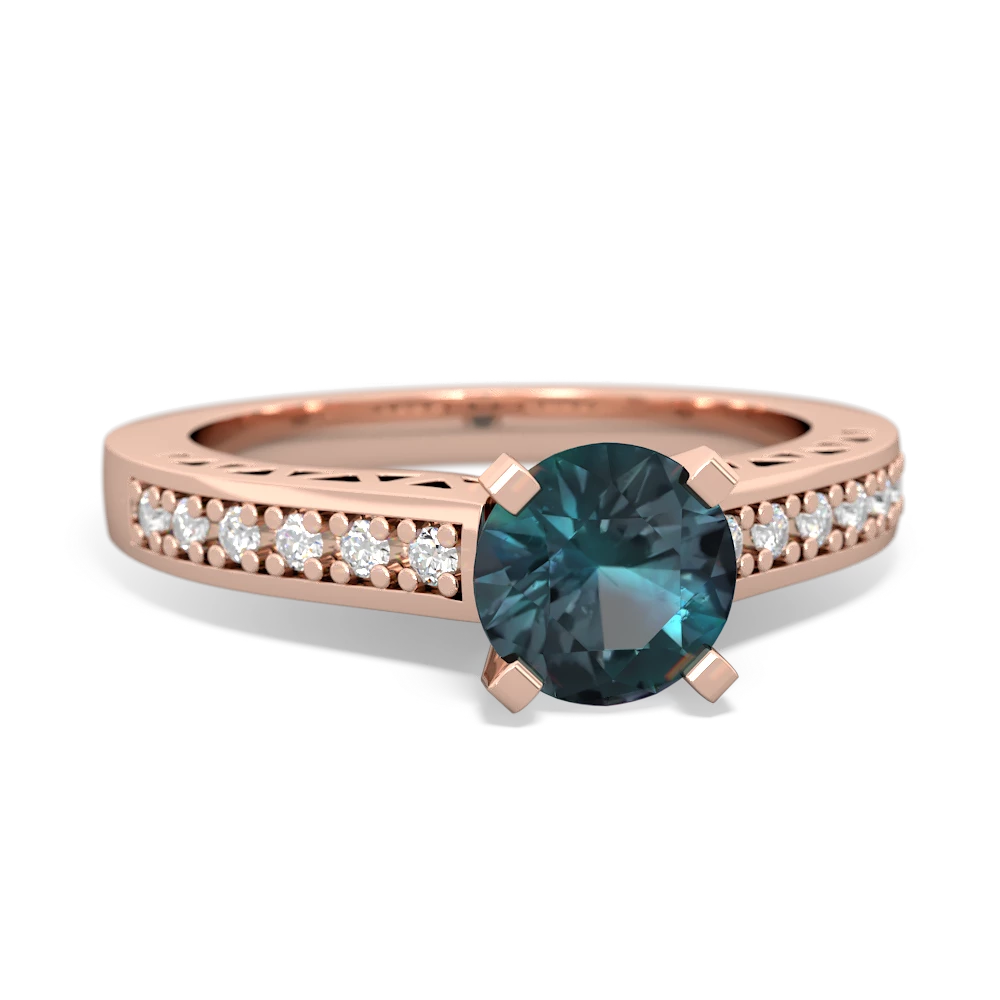 Alexandrite Art Deco Engagement 6Mm Round 14K Rose Gold ring R26356RD