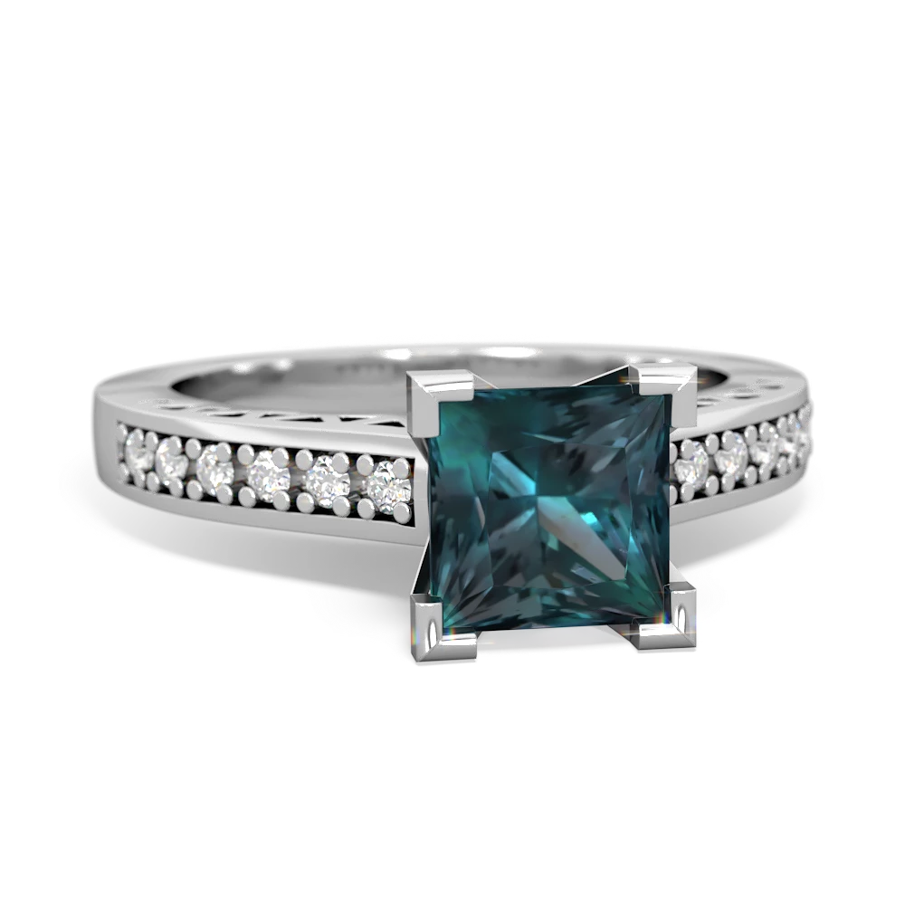 Alexandrite Art Deco Engagement 6Mm Princess 14K White Gold ring R26356SQ