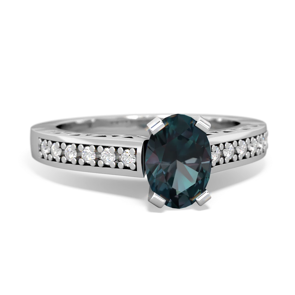 Alexandrite Art Deco Engagement 7X5mm Oval 14K White Gold ring R26357VL