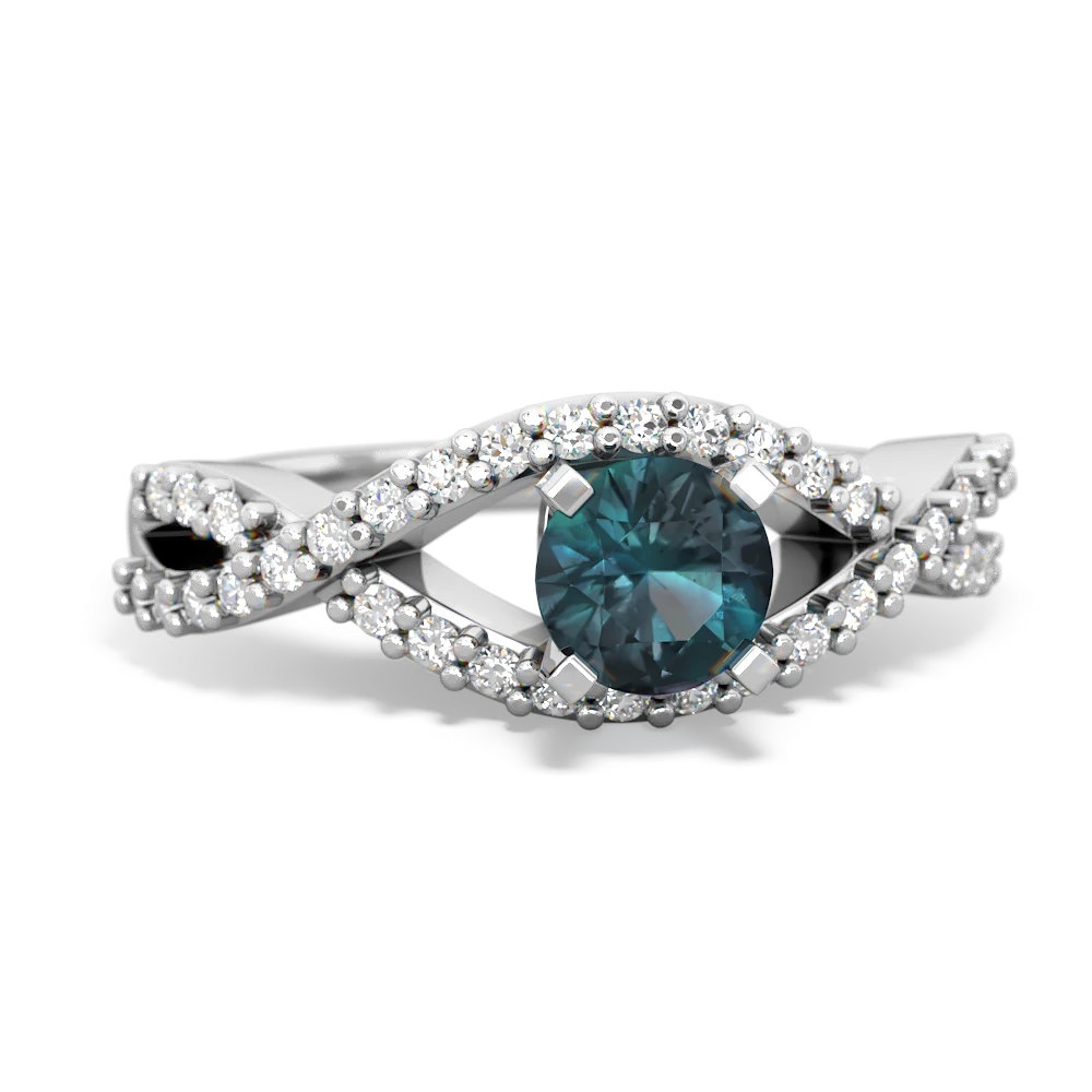 Alexandrite Diamond Twist 5Mm Round Engagment  14K White Gold ring R26405RD