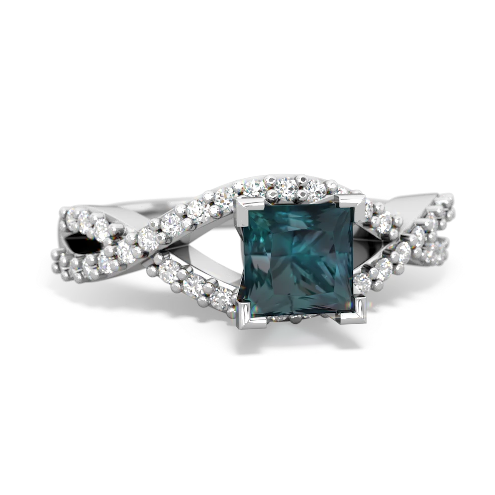 Alexandrite Diamond Twist 5Mm Square Engagment  14K White Gold ring R26405SQ