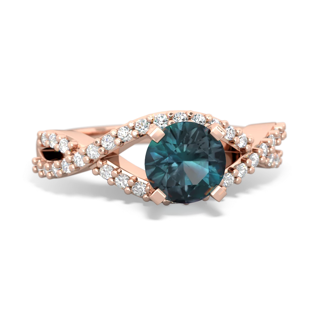 Alexandrite Diamond Twist 6Mm Round Engagment  14K Rose Gold ring R26406RD