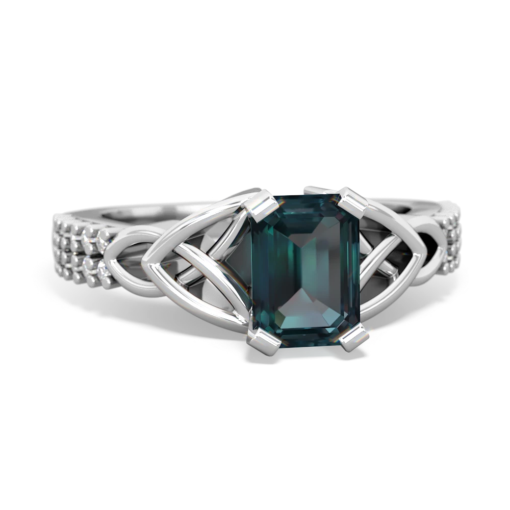 Alexandrite Celtic Knot 7X5 Emerald-Cut Engagement 14K White Gold ring R26447EM