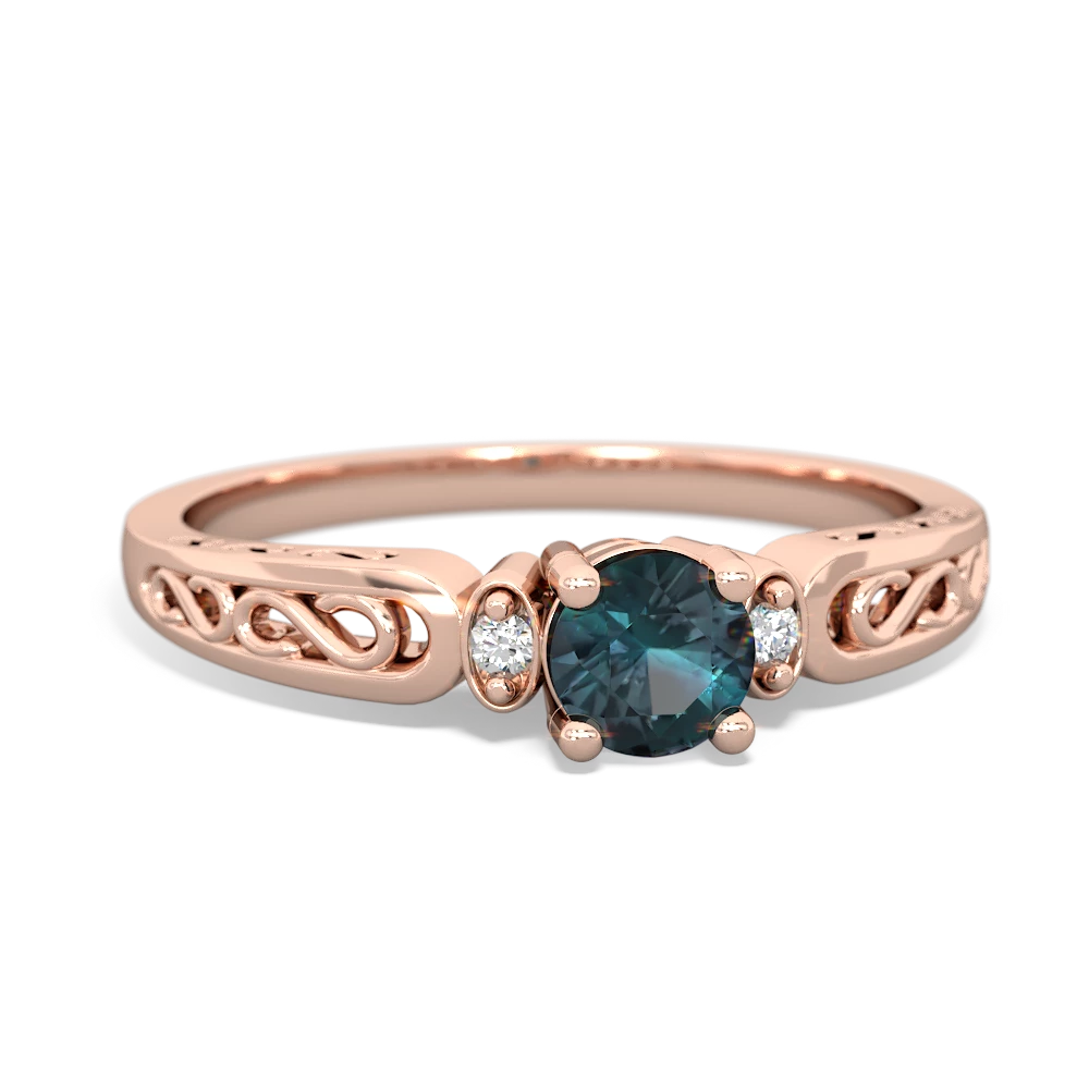 Alexandrite Filligree Scroll Round 14K Rose Gold ring R0829