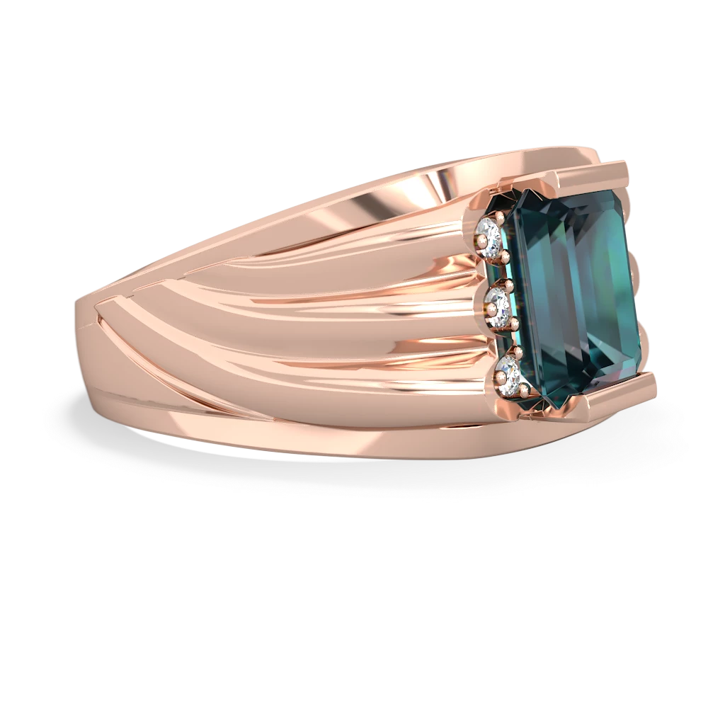 Alexandrite Men's 9X7mm Emerald-Cut 14K Rose Gold ring R1835