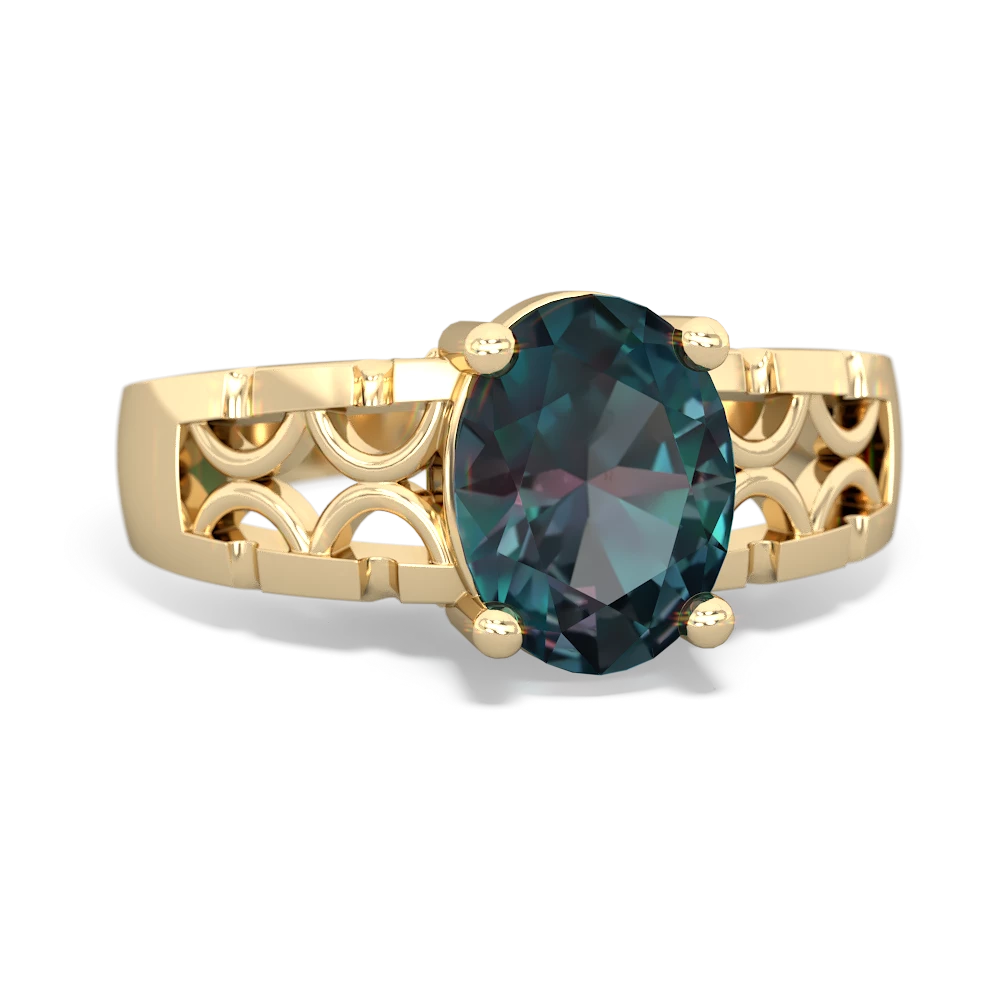 Alexandrite Art Deco Filigree 14K Yellow Gold ring R2322