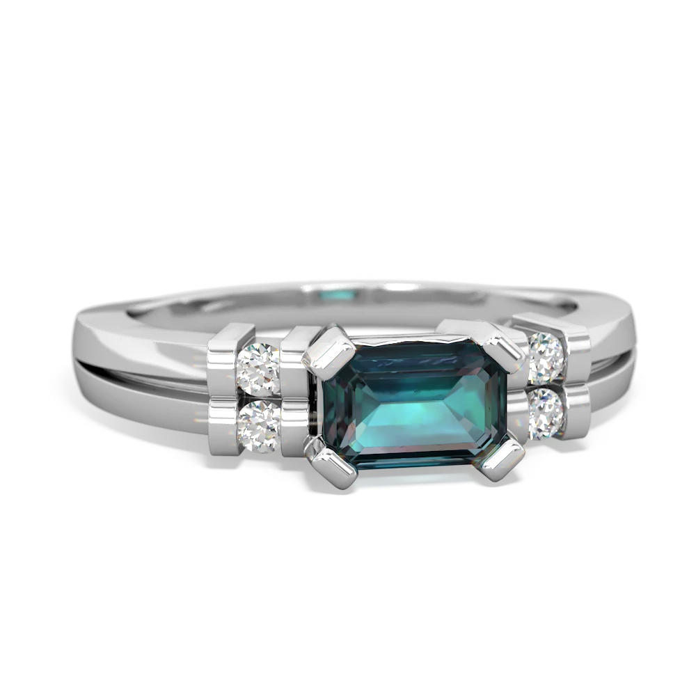 Alexandrite Art Deco East-West 14K White Gold ring R2590