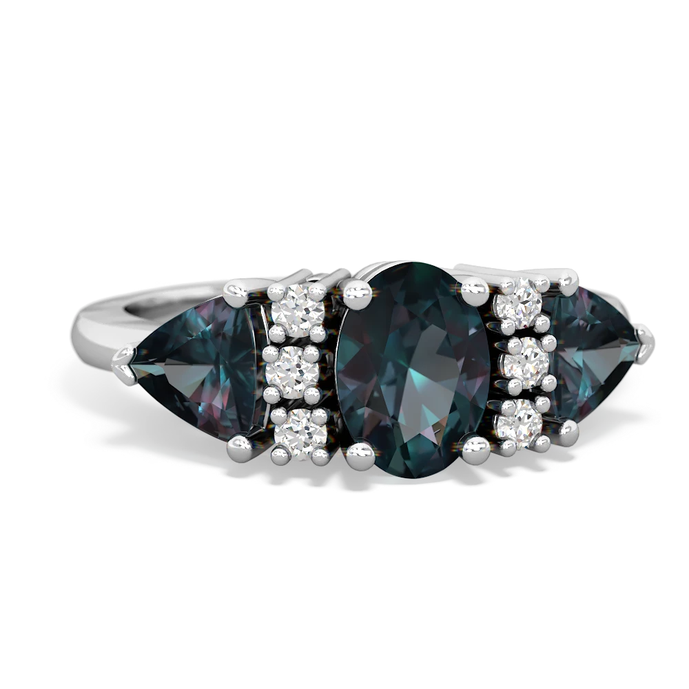 Alexandrite Antique Style Three Stone 14K White Gold ring R2186