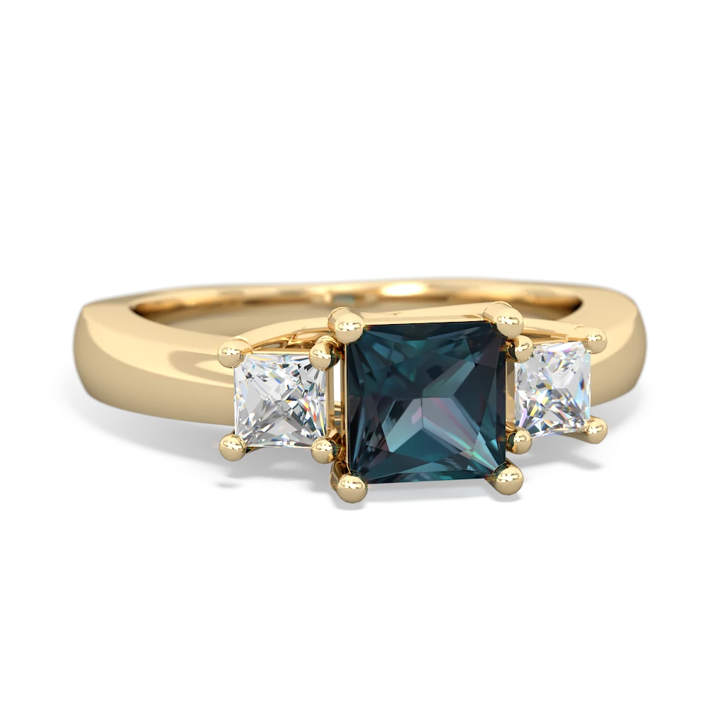 Alexandrite Three Stone Trellis 14K Yellow Gold ring R4015