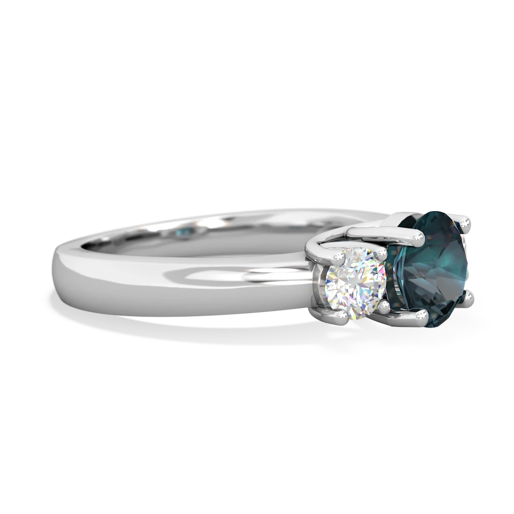 Alexandrite Diamond Three Stone Round Trellis 14K White Gold ring R4018