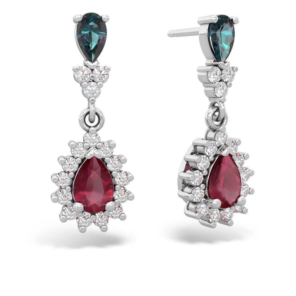 Alexandrite Halo Pear Dangle 14K White Gold earrings E1882