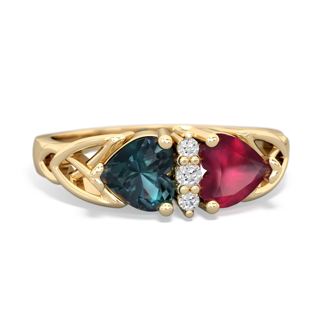 Alexandrite Celtic Knot Double Heart 14K Yellow Gold ring R5040