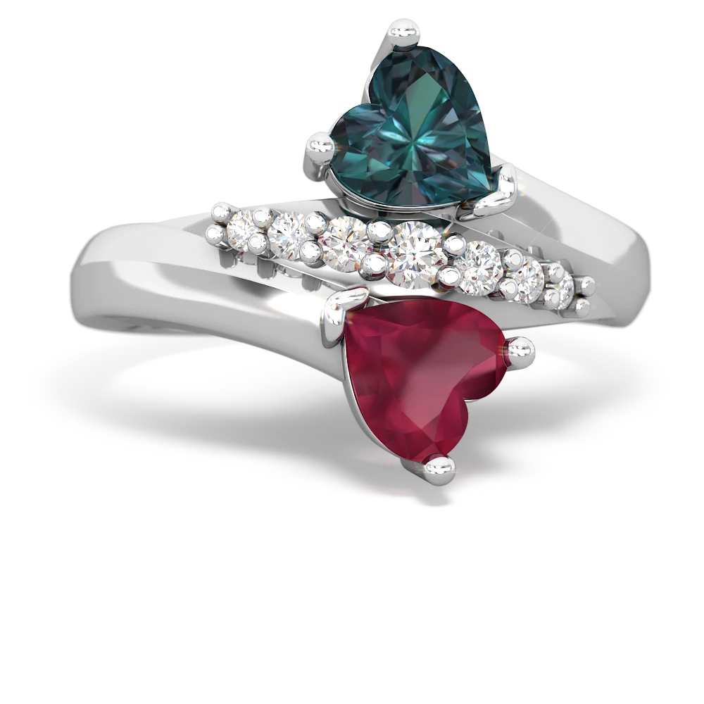 Alexandrite Heart To Heart 14K White Gold ring R2064