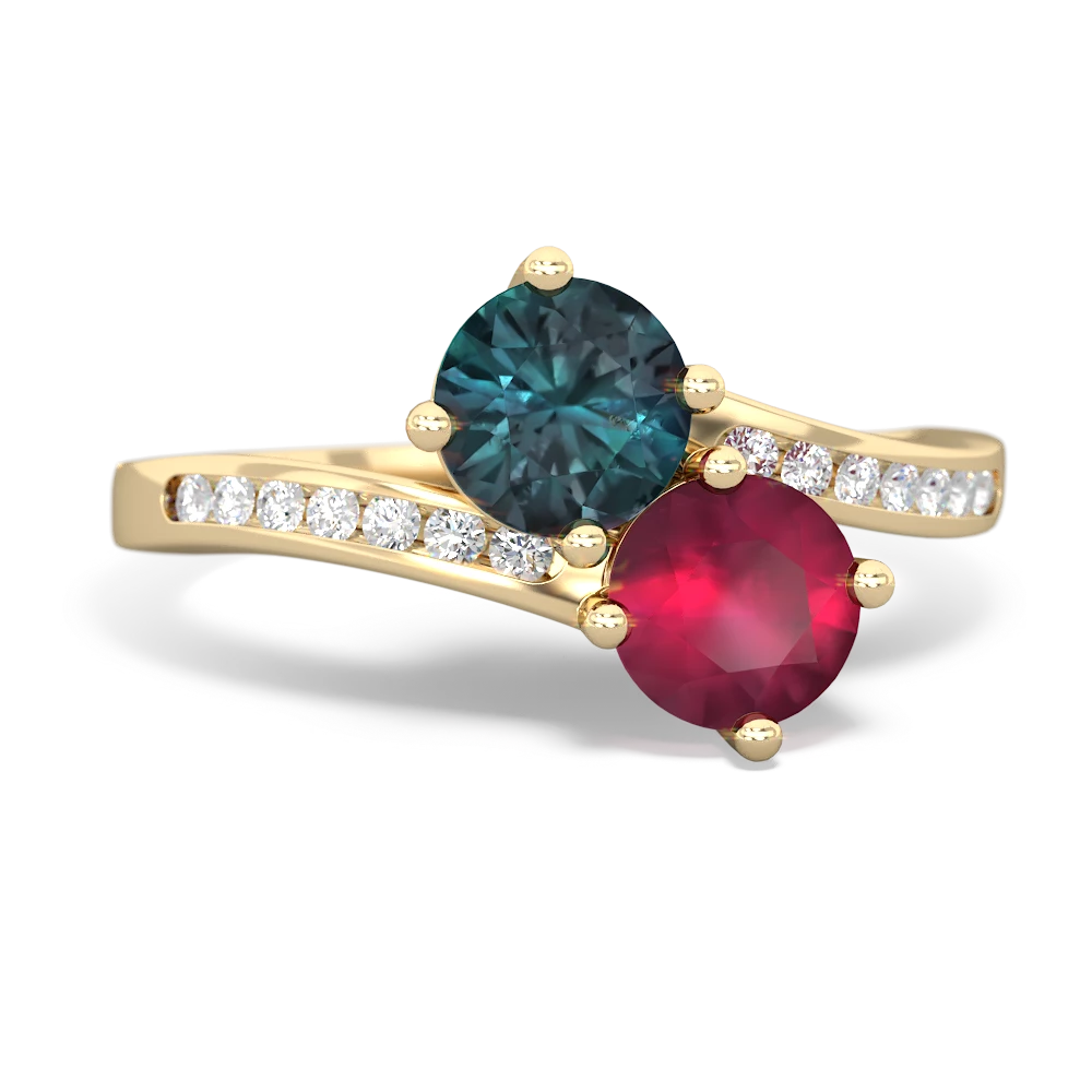 Alexandrite Channel Set Two Stone 14K Yellow Gold ring R5303