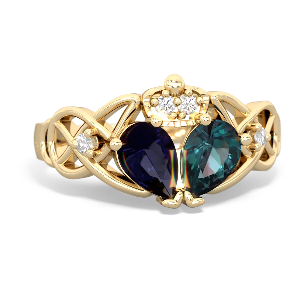 Alexandrite 'One Heart' Celtic Knot Claddagh 14K Yellow Gold ring R5322