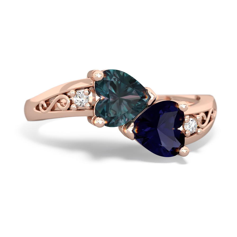 Alexandrite Snuggling Hearts 14K Rose Gold ring R2178