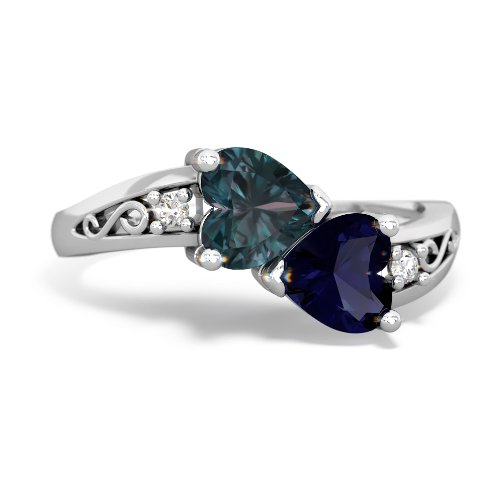 Alexandrite Snuggling Hearts 14K White Gold ring R2178