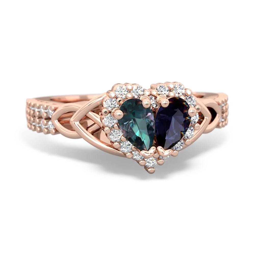 Alexandrite Celtic Knot Two Hearts As One 14K Rose Gold ring R2644HRT