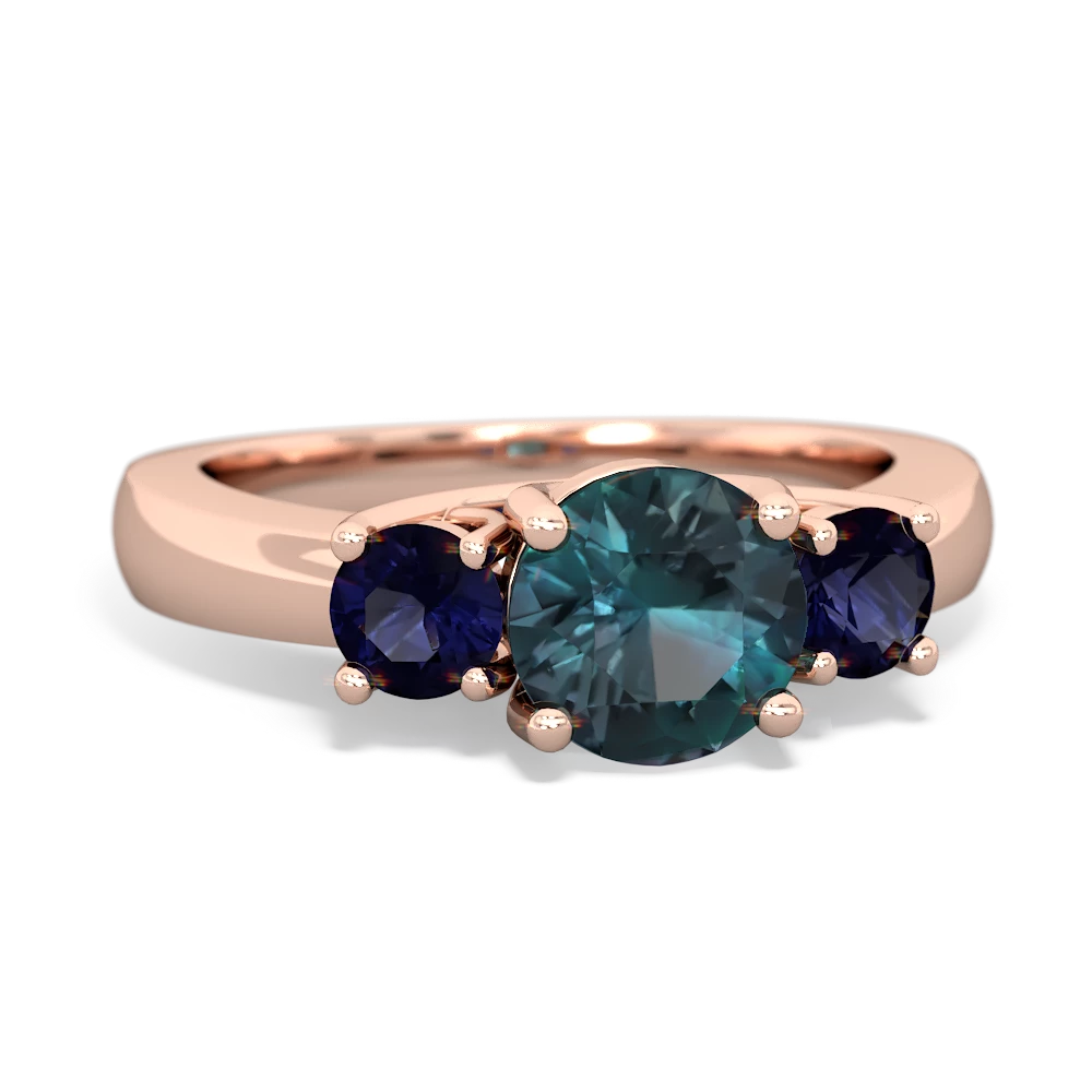 Alexandrite Three Stone Round Trellis 14K Rose Gold ring R4018